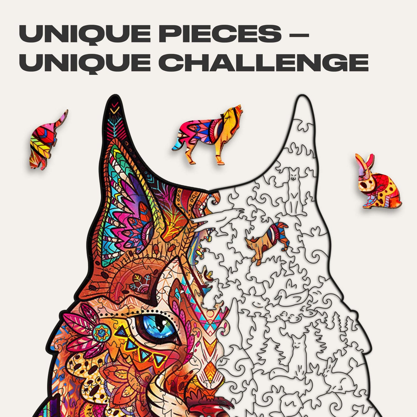 Unidragon Original Wooden Jigsaw Puzzles - Gentle Lynx, 187 Pieces, Medium Size 8.4'' ?12.7, Beautiful Gift Package, Unique Shap
