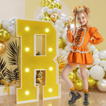 Imprsv Marquee Letters Gold 3Ft: Golden Party Decor - Light Up Letter R Large 3 Feet Tall - Party Decorations Letter For Marry M