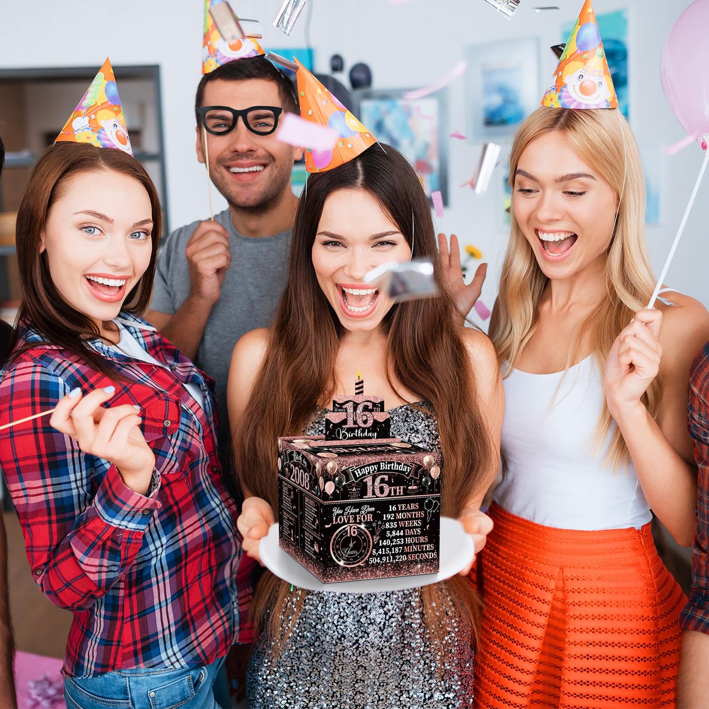 Sereliy Sweet 16th Birthday Decorations for Girls Money Gift Box for Cash Gift Pull, Black Pink Money Gift Boxes Sweet Sixteen P