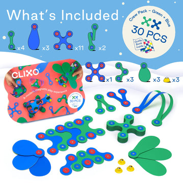 Clixo Crew 30 Piece Pack - The Flexible, Durable, Imagination-Boosting Magnetic Building Toy - Modern, Modular Designs For Hours Of Stem Play. A Multi-Sensory Magnet Toy Experience Anywhere! Ages 4-99