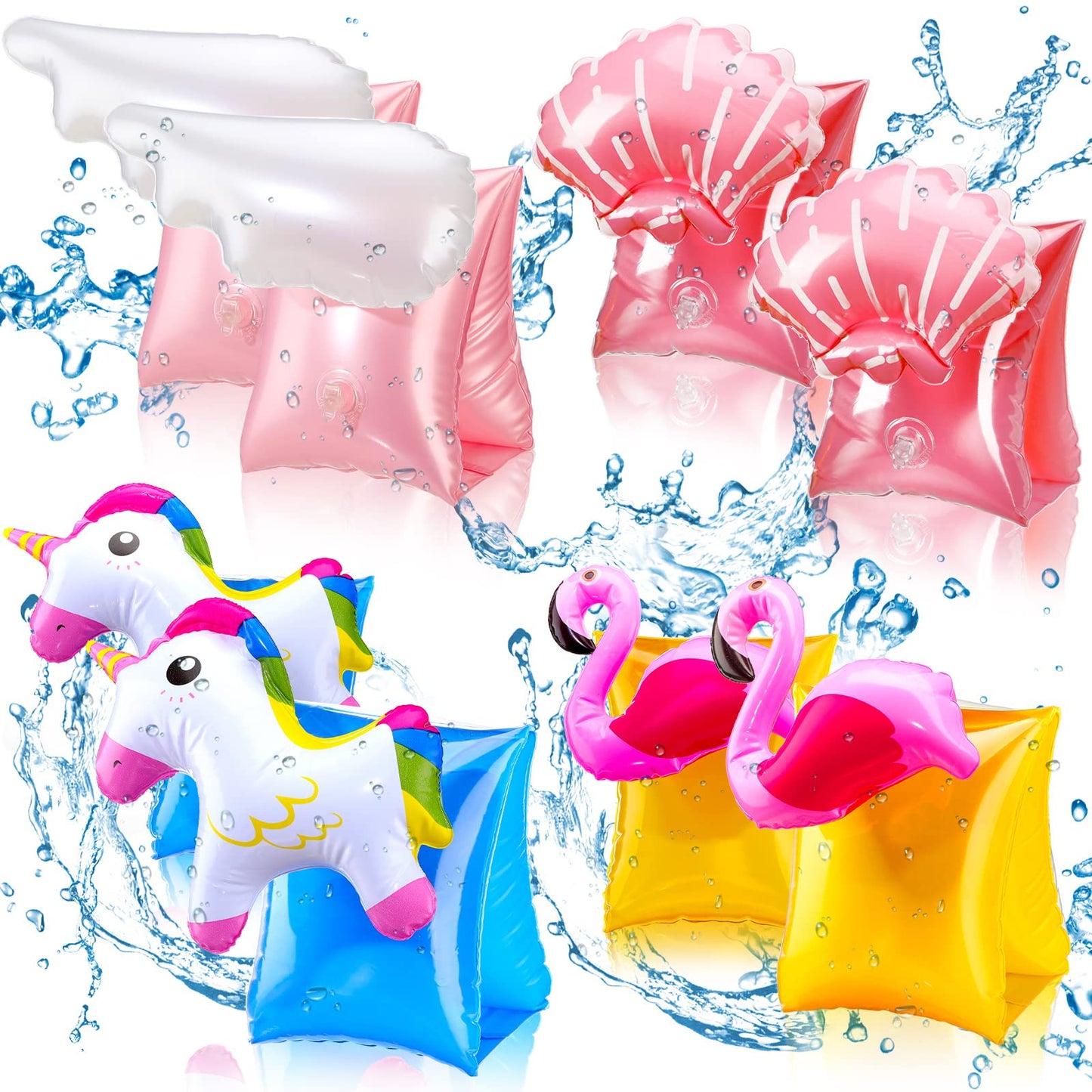 Skylety 8 Pieces Swim Arm Floaties For Kids Inflatable Swim Armbands Swim Float Sleeves Swimming Arm Float Rings For Toddler Boy