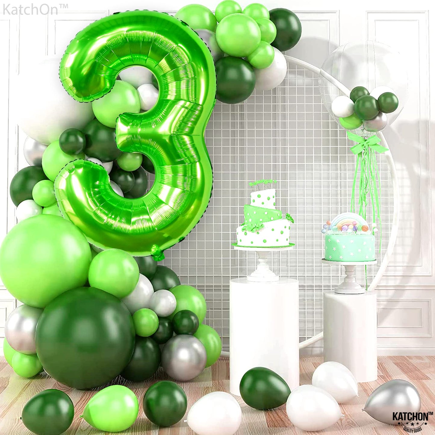 Katchon, Light Green Number 3 Balloon - 40 Inch | Green 3 Balloon Number For Three Rex Birthday Decorations Boy | Green Three Balloon For Dinosaur Birthday Party Supplies | 3Rd Birthday Decorations