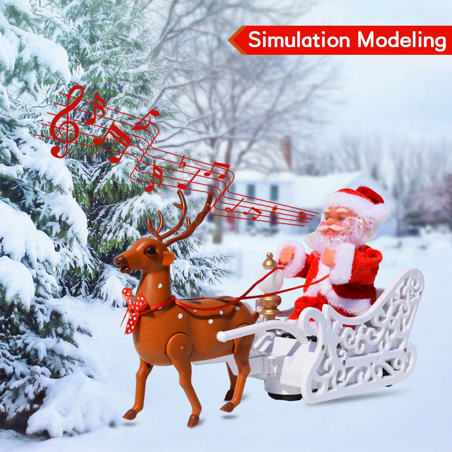Puppy Go Santa Claus Doll Elk Sled Toy, 2024 Christmas Universal Electric Car Pulling Cart With Music, Running Walking Riding Re