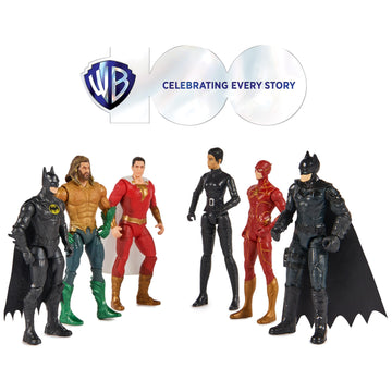 DC Comics Limited Edition Multi-Pack of 6 Super Hero Action Figures - WB Anniversary Collectible Toys for Boys Ages 3+ - Multi Color