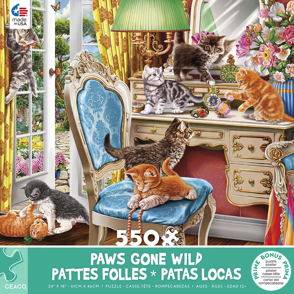 Ceaco - Paws Gone Wild - Kittens In The Bedroom - 550 Piece Jigsaw Puzzle