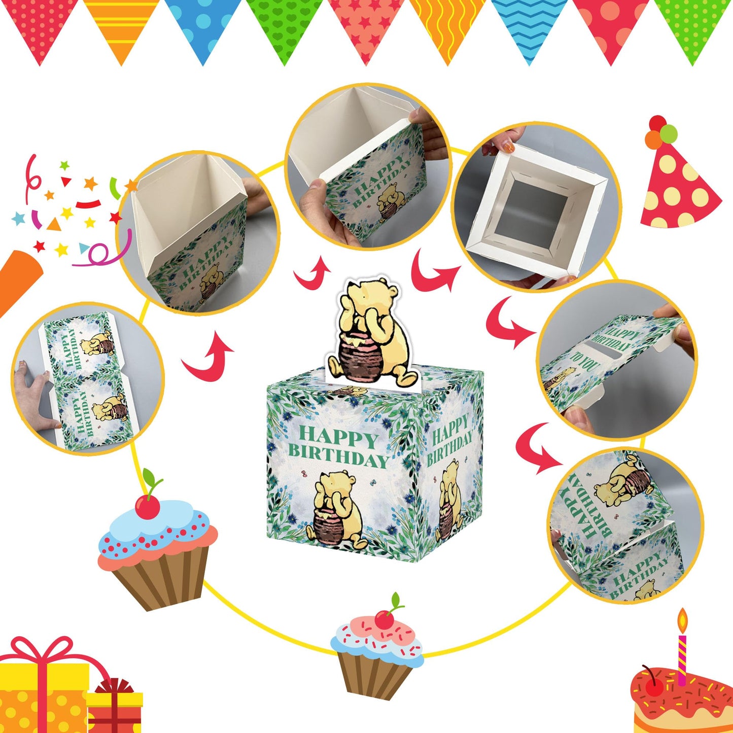 Winnie Happy Birthday Party Money Box, Surprise Money Gifts Box, Winnie Birthday Party Decorations Supplies Pooh, Kids Boys Girl