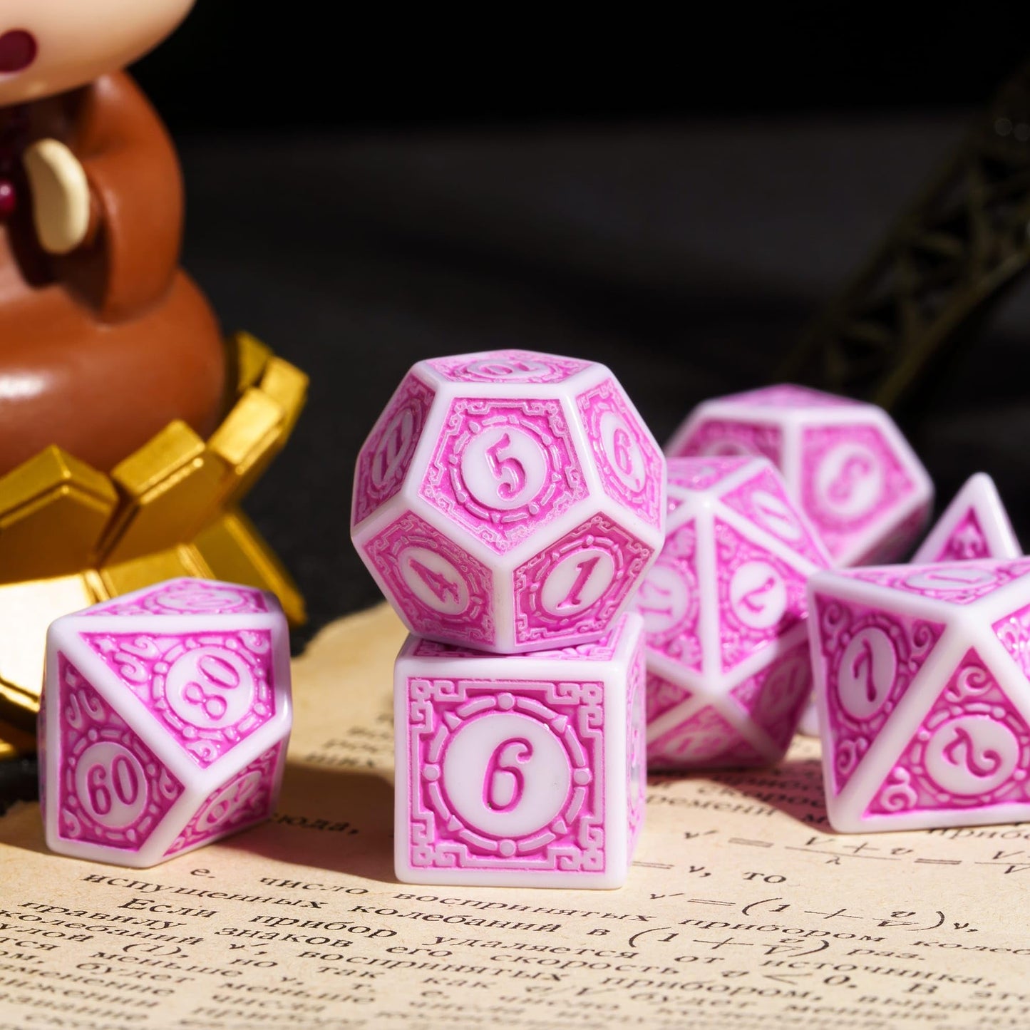 Poludie 7PCs DND Dice Set, Unique Window Lattice Pattern D&D Dice Set with Leather Dice Bag, Polyhedral Dice for Dungeons and Dr