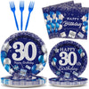 96 Pcs 30Th Birthday Party Supplies Navy Blue And Silver Birthday Plates 30Th Birthday Paper Tableware Happy Birthday Party Plat