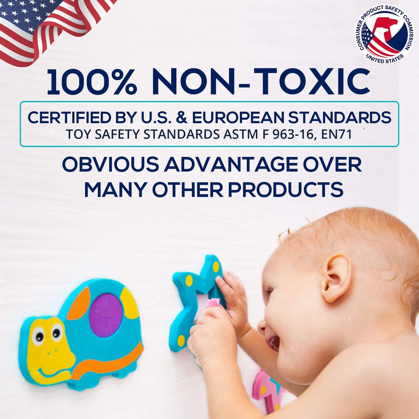 Foam Bath Toys - 100% Non-Toxic Floating Puzzles Animals - Early Learning Bathtub Toy - Fun Educational Geometric Shapes For Toddlers Kids Boys Girls - Free Bath Toy Organizer & Fishing Rod
