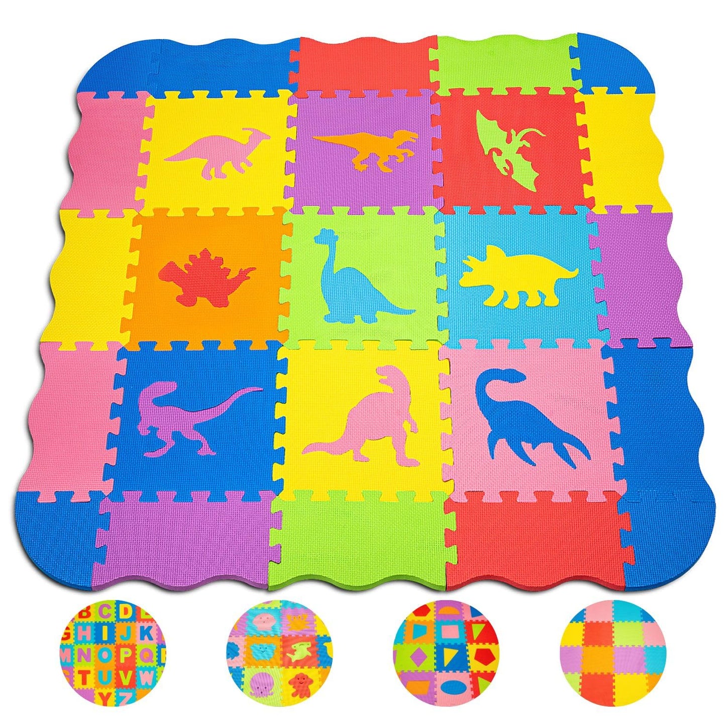 Toyvelt Baby Play Mats For Floor 48''X48'' Foam Rugs For Babies, Extra Large Baby Play Mats Comes With 9 Dinosaur Shapes, Dinosa
