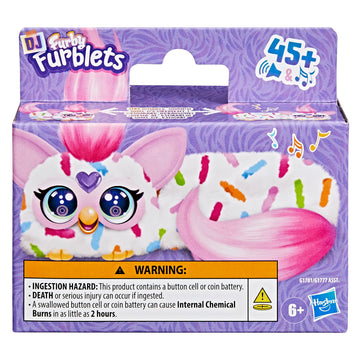 FURBY DJ Furblets Berry-Cup-Cake Mini Electronic Plush Toy with Funny Stretchable Sound Effects & Music, Speaks Furbish, White &