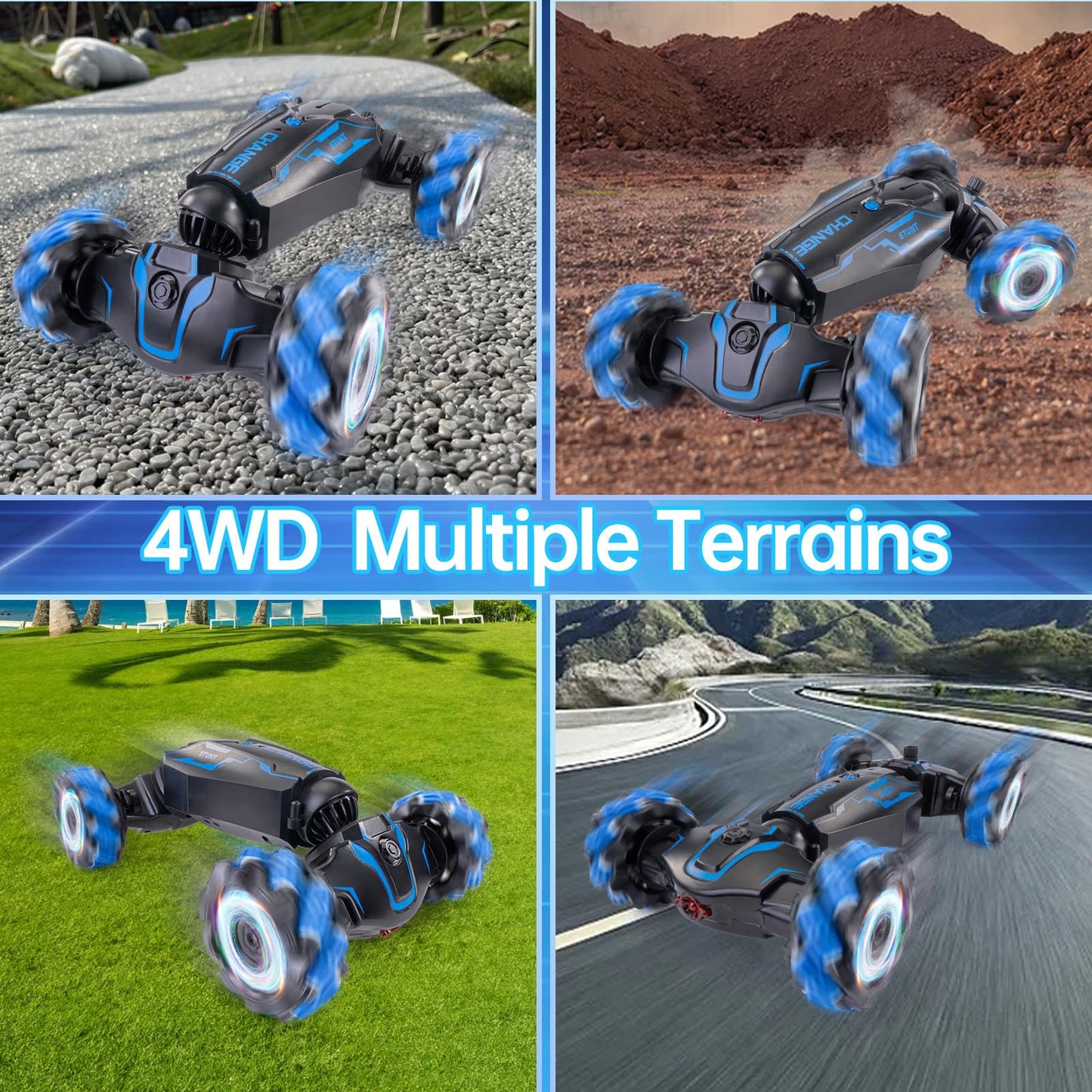 WJWMIRC 4WD Remote Control Gesture Sensor Car, Double-Sided Rotating 360 Flips Drift Car, 2.4 GHz Hand Control Car with Lights M