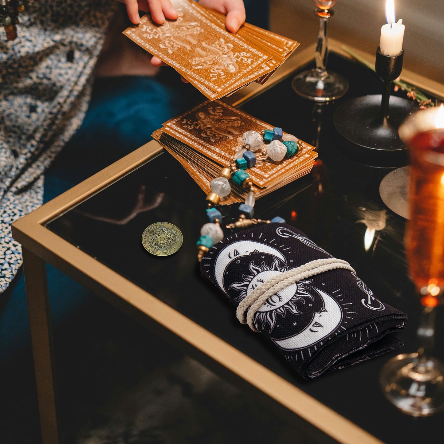 Knana 2Pcs Tarot Card Holder - Linen Tarot Deck Mat With Layout Pattern, Large Tarot Card Storage, Tarot Accessories (Layout Pat