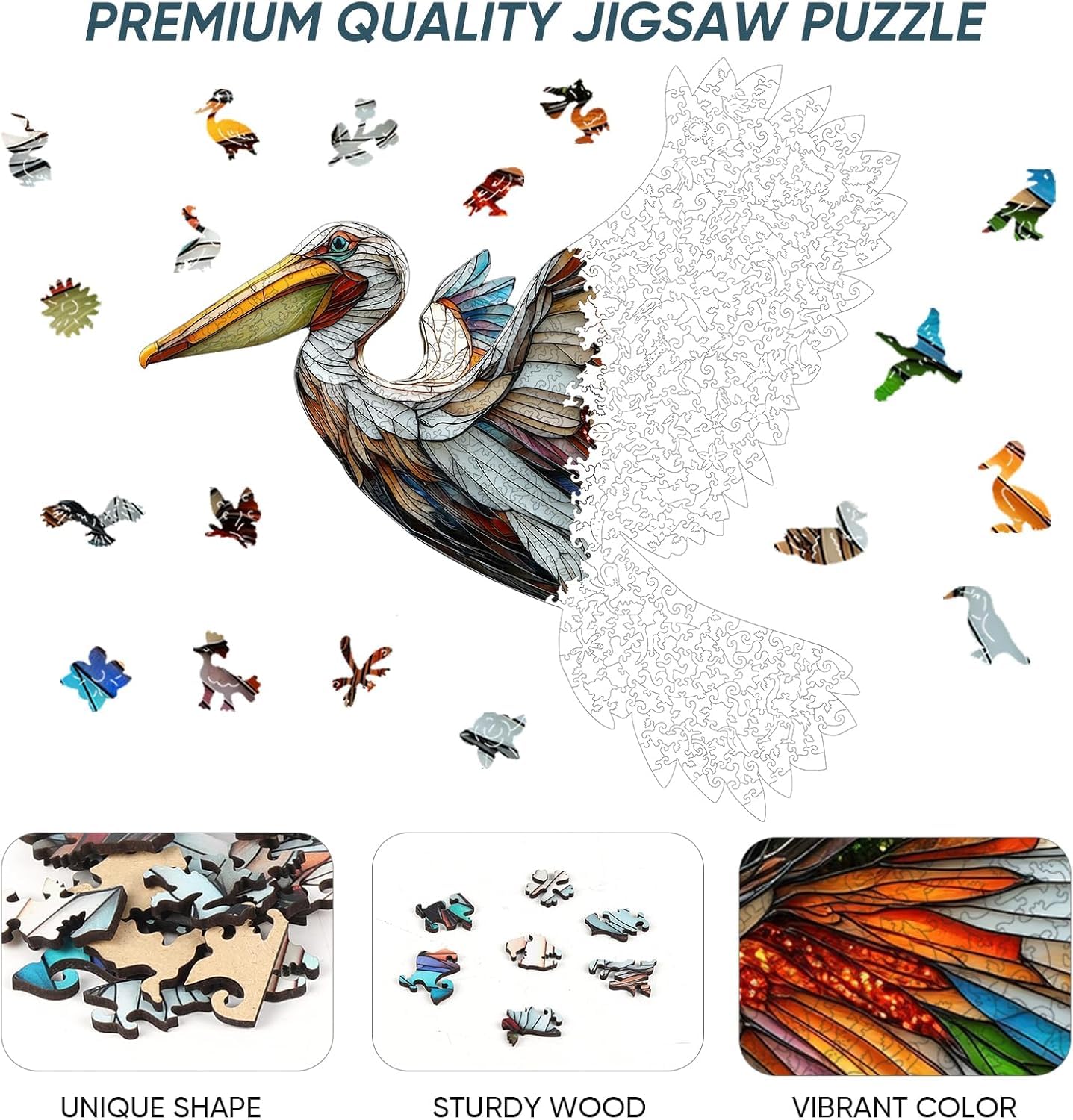 Qiuenisray Wooden Puzzles for mature-themeds Pelican Jigsaw Puzzles Unique Shape mature-themed Puzzles Irregular Christmas Thanksgiving Gifts for Family Friend(13.8 * 13.7 in-200pcs)