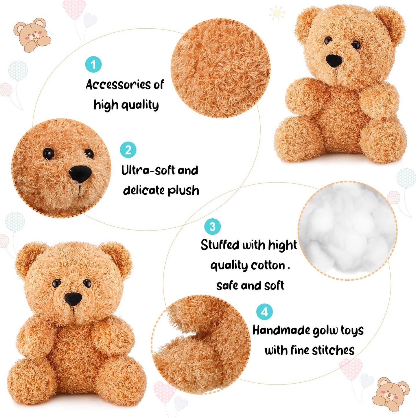 Hydren 6 Pieces Bear Stuffed Animals 8 Inch Plush Bears Toys Soft Bear Doll Bulk For Wedding Present Baby Shower Gender Reveal B