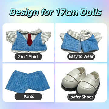 QIXINGWISE Clothes for 17cm Doll Clothes and Shoes Set for Dolls Complete Suit Outfit enhanced Fashion Cute Clothing for 17cm Dolls Accessories (NO Doll) (Blue)