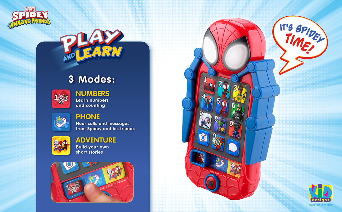 eKids Spidey and His Amazing Friends Toy Phone for Toddler with Built-in Preschool Learning Games, Educational Toys for Activiti