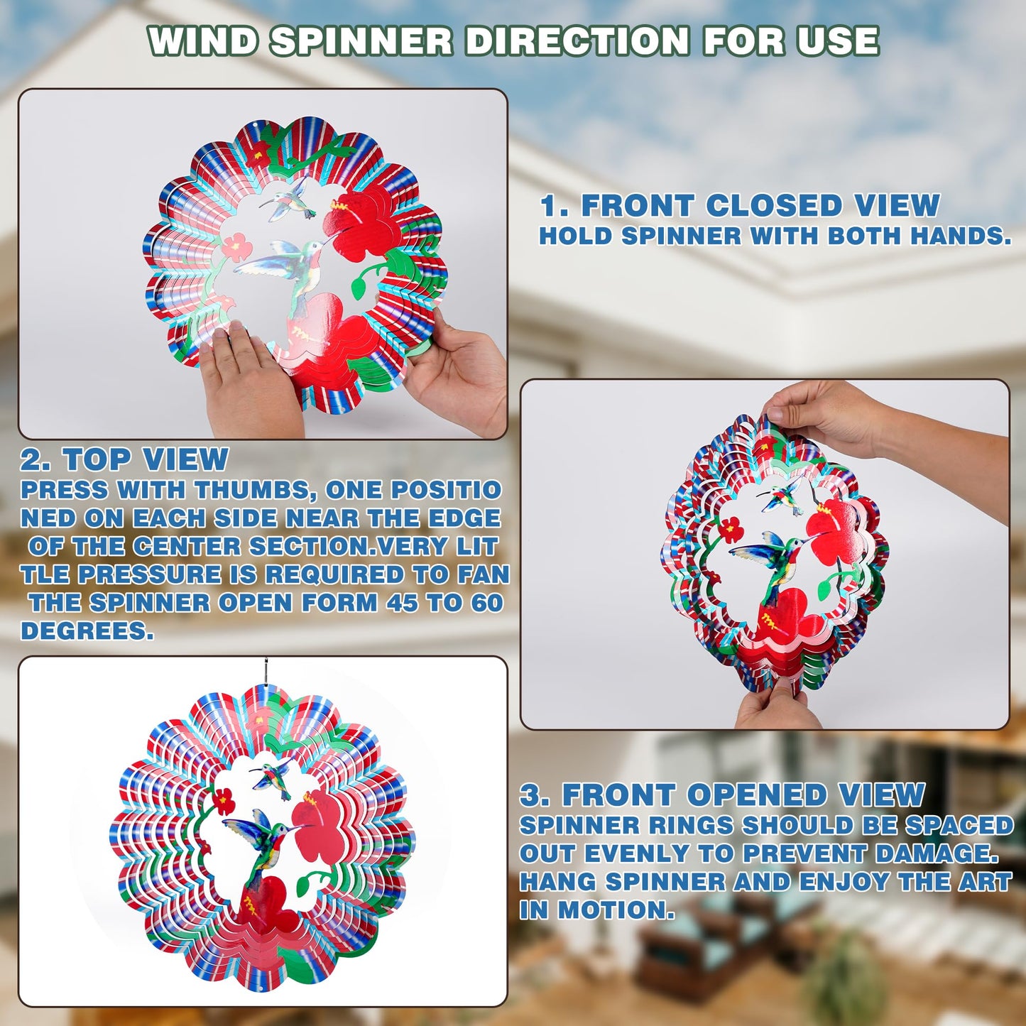 Jmbtlus Garden Wind Spinners, 12 Inch 3D Stainless Steel Hummingbird Wind Spinner For Yard Garden Decoration Christmas Party Ind