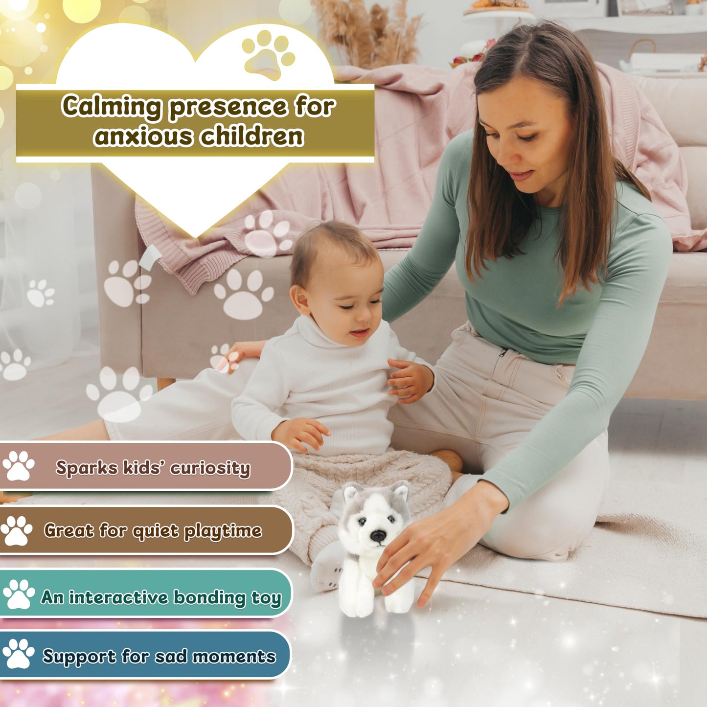 Forest & Twelfth 6'' Stuffed Husky, Soft Plush Toy, Cute Stuffed Animal For Boys And Girls, Realistic Looking Small Stuffed Anim