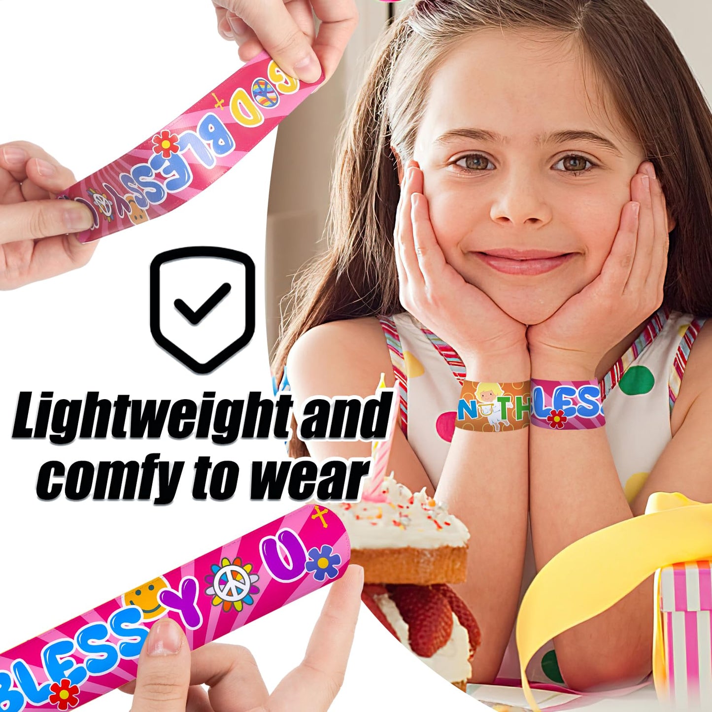 MCPINKY 64PCS Christian Slap Bracelets, Bible Verses Religious Slap Bracelets Snap Wristbands for Kids Sunday School Gifts Class
