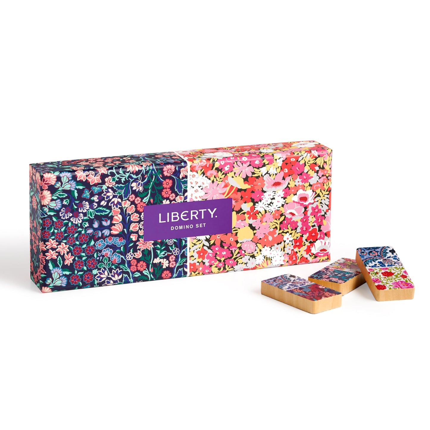Galison Liberty Domino Set - 28 Double Sided Colorful Floral Patterned Wooden Domino Pieces