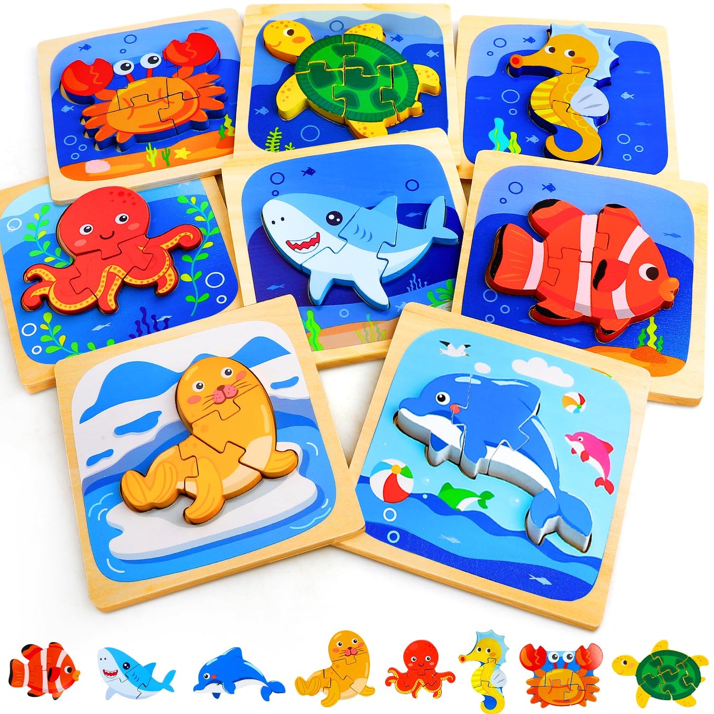 Toy Life Wooden Puzzles For Toddlers 2-4, Sea Animals Toddler Puzzles, Puzzles For Toddlers 1-3, Wood Puzzles Educational Montes