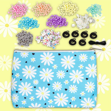 Fashion Angels Layered Headband Design Kit For Tweens And Kids To Make 4 Customized Beaded Headbands With Pastel Beads And Alphabet Beads That Includes Reusable Blue Daisy Cosmetic Bag, Ages 8 And Up
