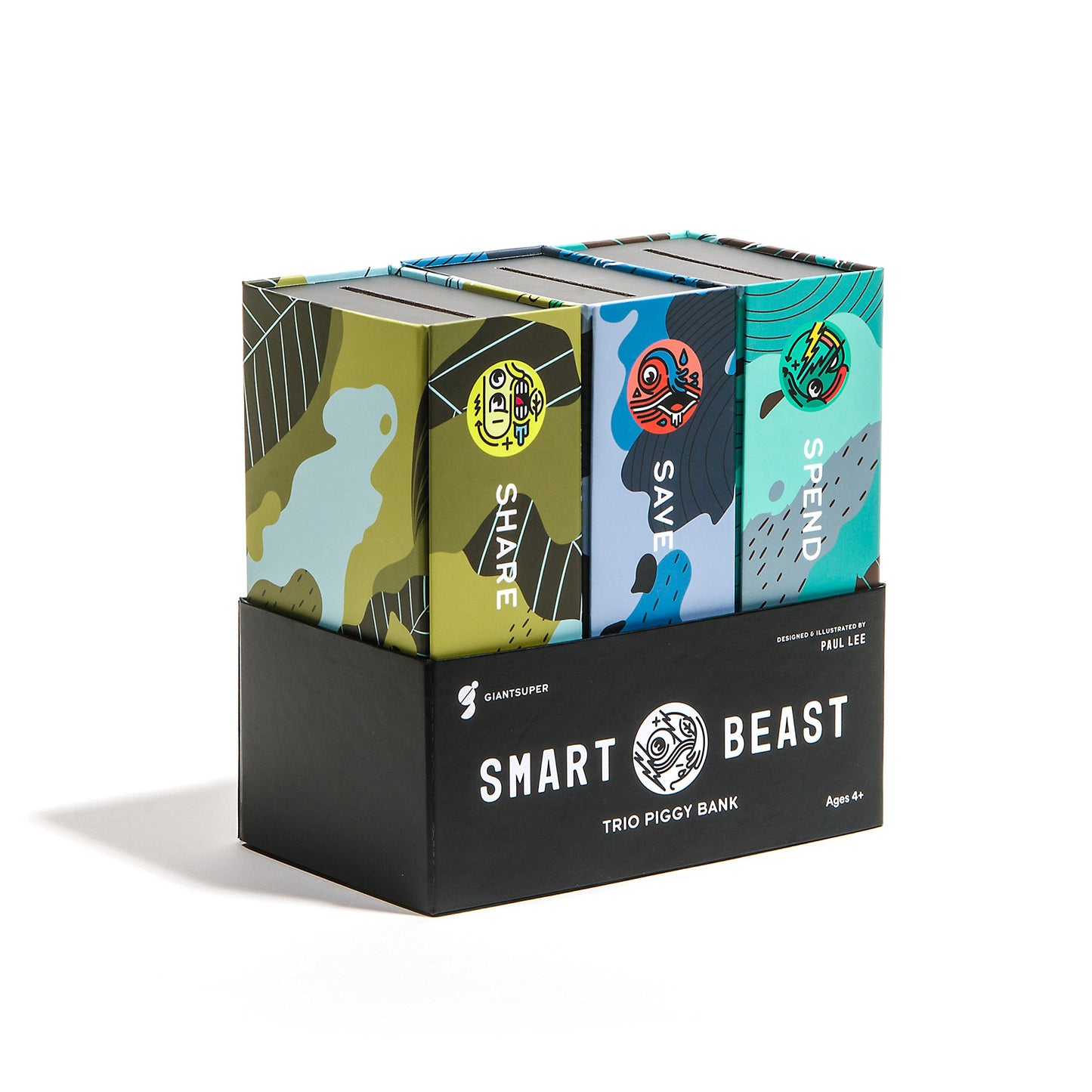 Giantsuper Smart Beast Trio Piggy Bank - 3-in-1 Educational Savings Toy, Navy/Red/Green/Yellow, Dinosaur Anti-Stress, Perfect for Kids