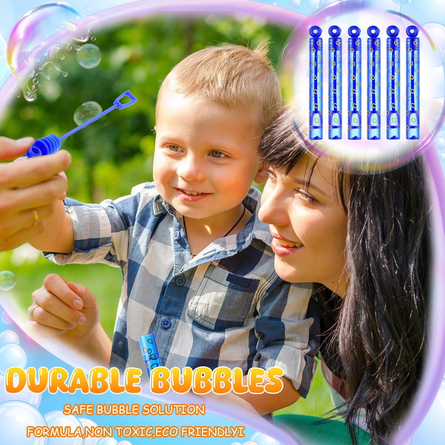 Rotatingpals 32 Pcs Blue with Gold Ring Print Bubble Wands Bubbles Party Favors for Summer Activity Birthday Gifts School Prizes