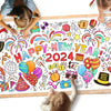 Giant Coloring Poster For Classroom Wall - Versatile 31.5 X 72 Inches Happy New Year Activity Poster/Table Cover, School Parties