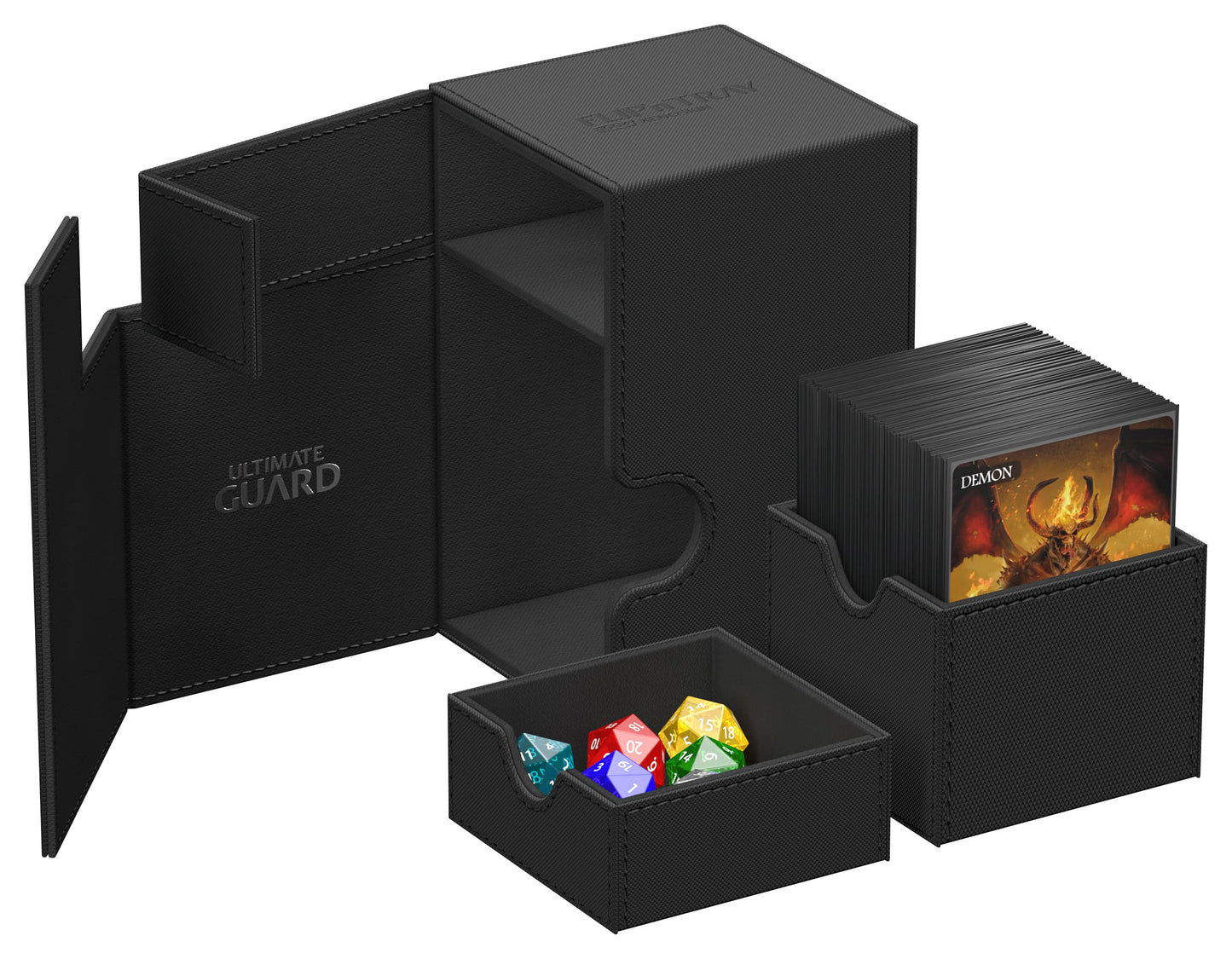 Ultimate Guard Flip'N'Tray 100+, Deck Case For 100 Double-Sleeved Tcg Cards + Dice Tray, Black, Independent Magnetic Closure & Microfiber Inner Lining