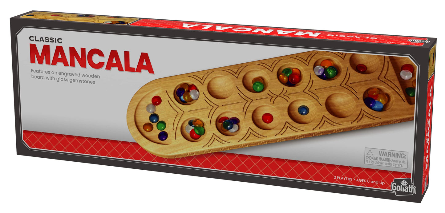 Classic Mancala Game - Features A Full-Sized, Solid Wooden Board With Exquisite Detail Stones By Pressman For 2 Players