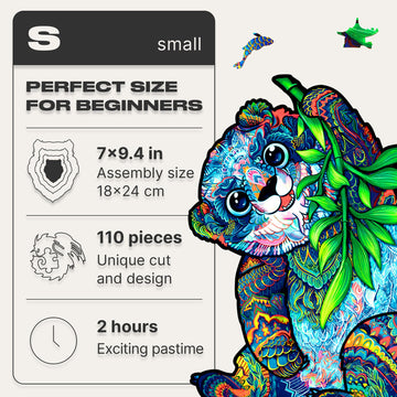 Unidragon Original Wooden Jigsaw Puzzles - Serious Panda, 110 Pieces, Small Size 7''X9.4'', Beautiful Gift Package, Unique Shape