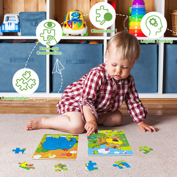 Sealive 6-Pack Wooden Puzzles For Kids Ages 3-5, 9-Piece Jigsaw Puzzles For Kids 3-5, Fun And Educational Toys For 3-Year-Old Gi