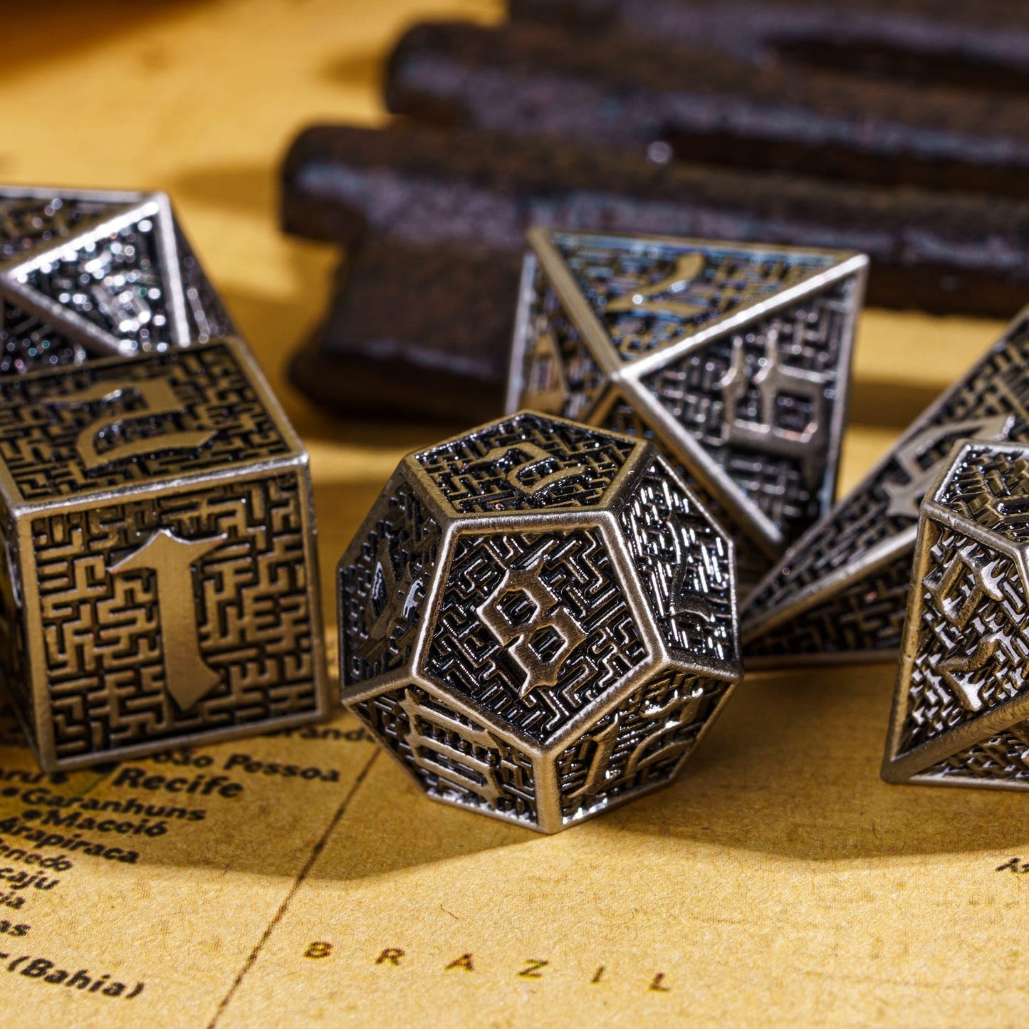 UDIXI Metal DND Dice 7PCS Polyhedral Dice Set D&D Metal Dice Ancient Silver for RPG Dungeons and Dragons Role Playing Games