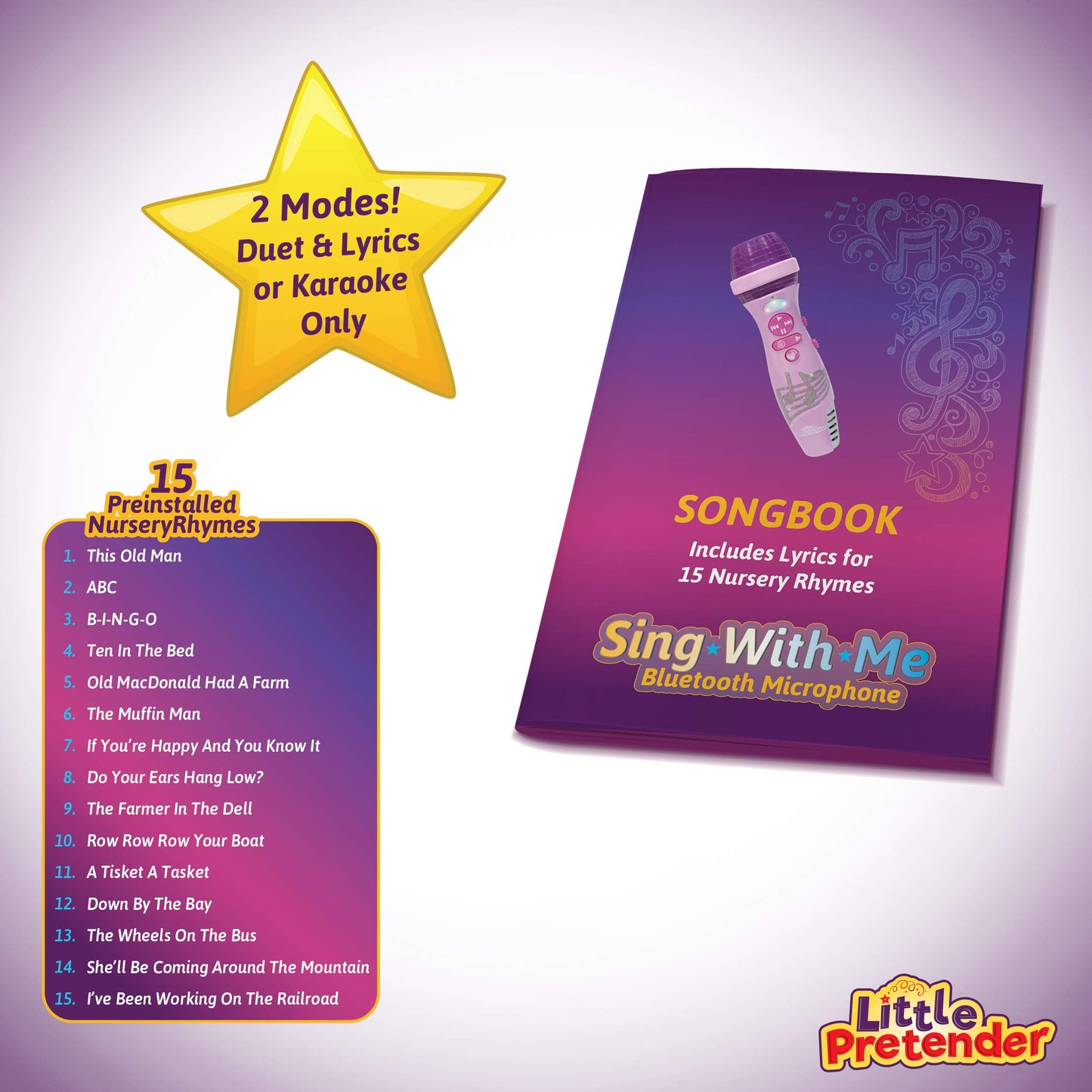 Kids Karaoke Microphone - Voice Changer Toys With 15 Pre-Installed Nursery Rhymes For Toddlers & Kid Age 3-5 - Bluetooth Microphones For Singing - Toddler Microphone For Ages 3 4 5 6 7 8 9+ Years Old