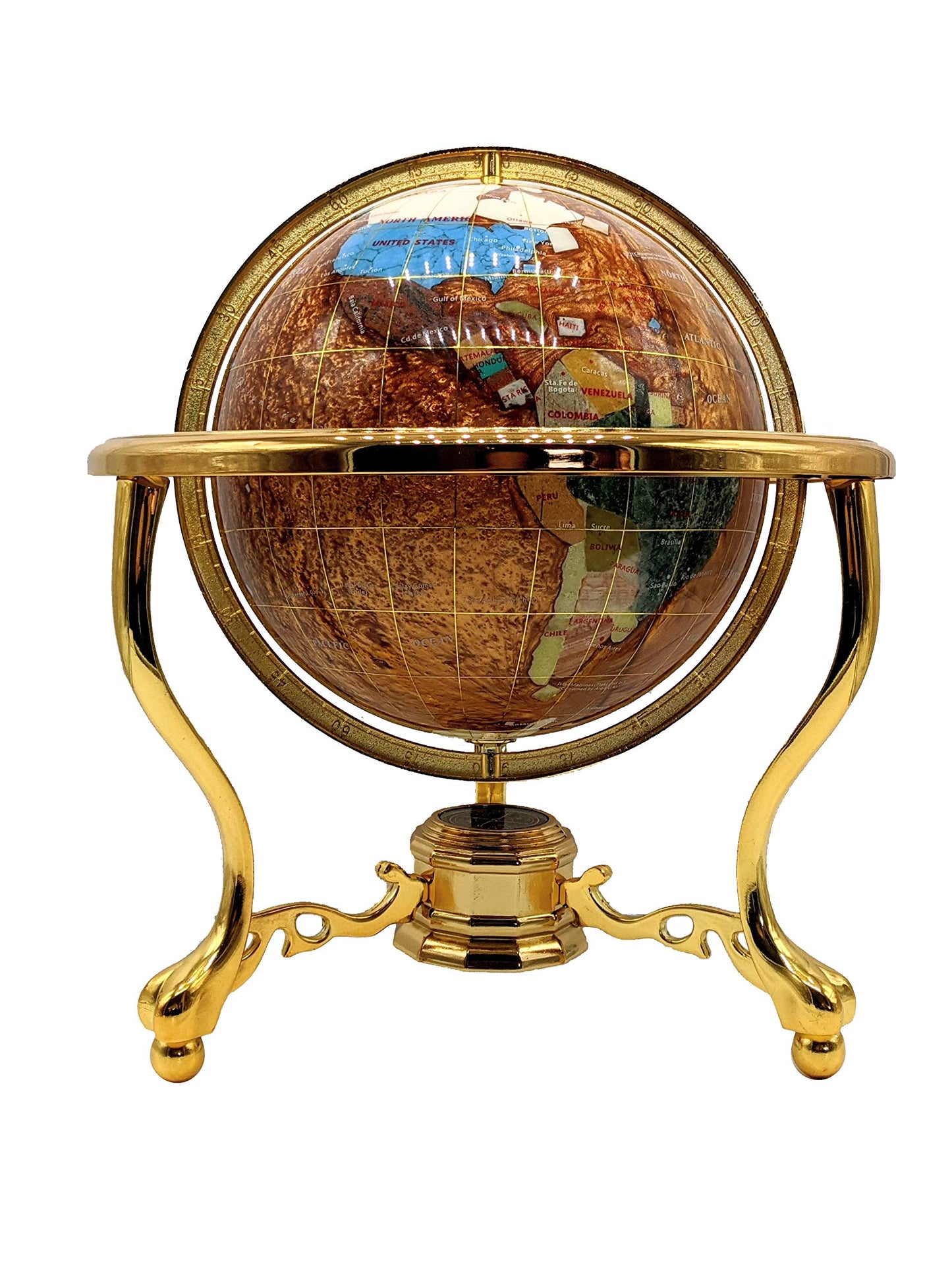 14' Tall Amber Pearl Gold Stand Gem Gemstone World Map Globe Globes Maps