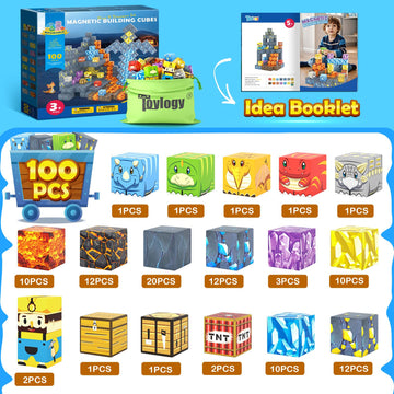 100PCS Magnetic Blocks-Build Mine Magnet World Jurassic decorative replica blade Dinosaur Toys Building Blocks for Boys Girls Ages 3-5 5-7 Classroom Must Haves Stem Education Sensory Kids Toys Christmas Birthday Gifts