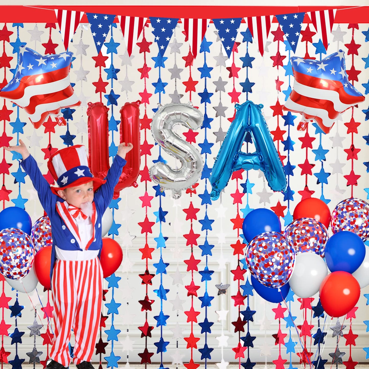 Red White And Blue Balloons Party Decorations With Patriotic Theme Foil Fringe Curtain For Graduation Party Supplies Nautical Ve