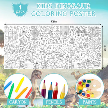 Dinosaur Giant Coloring Poster For Kids 30X72 Inch, Dinosaur Large Coloring Poster Tablecloth Books, Dinosaur Themed Color-In Ac