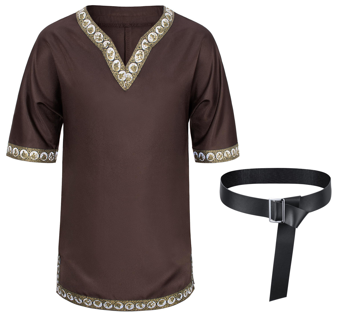 Kids Medieval Costume Boys Viking Tunic Knight Warrior Renaissance Shirts With Belt 4-6T Brown