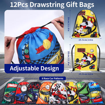 Winrayk 12 Sets Race Car Party Favors Birthday Supplies Racing Drawstring Bags Luminous Tattoo Stickers Boys Kids Racing Gifts T