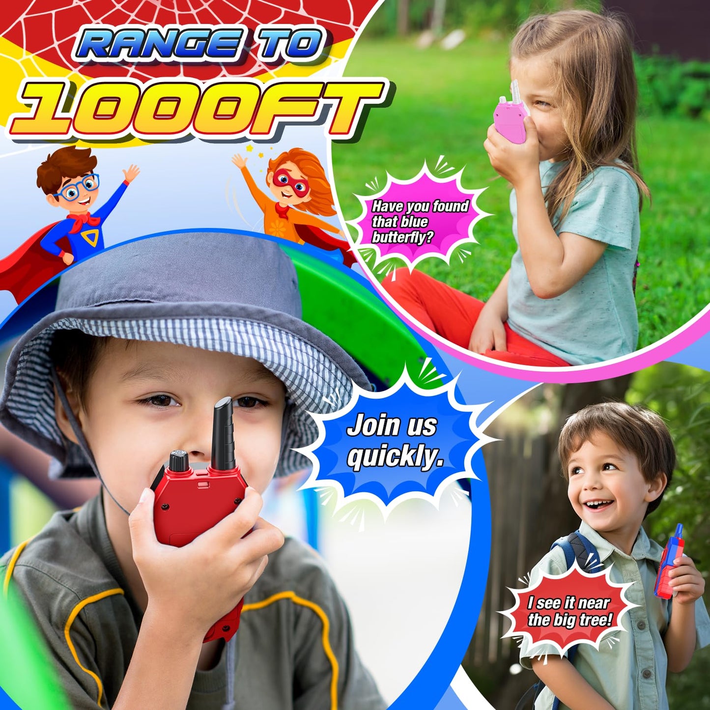 Spider Walkie Talkies For Kids Boys: 3 Pack Kids Walkie Talkies Toys Gifts For 3 4 5 6 7 8 9 10 Year Old Girls Boys Family Hikin