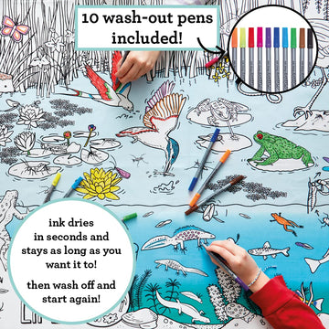 Eatsleepdoodle Coloring Tablecloth For Kids W/ 10Pk Washable Markers For Kids - 50X33In Wildlife Giant Coloring Poster - Kids Coloring Tablecloth Ultra Washable & Reusable Arts And Crafts For Kids