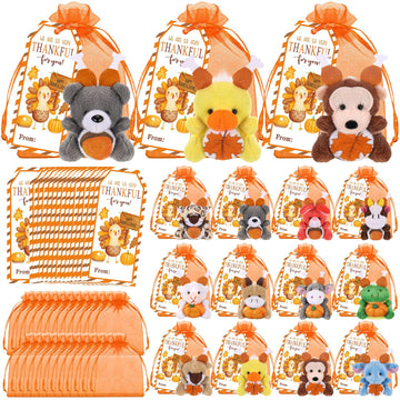 Wiwiqing 24 Set Thanksgiving Mini Stuffed Animals Set Small Thanksgiving Day Plush Toys Autumn Party Favors Soft Keychain Doll W
