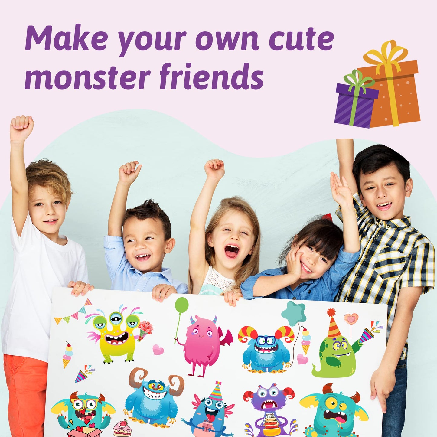 Dcuminkel Make-A-Face Stickers - 50 Sheets Kids Sticker Craft, Monster Theme Party Favor Stickers For Kids, Keep Kids Busy Activ