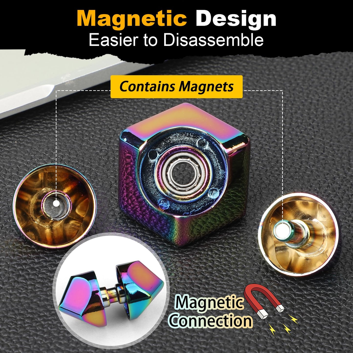 Dilabnba Infinity Cube Fidget Spinner Toy for Kid mature-themed Metal EDC Fidget Block Figner Spinner 4 in 1 Focus Spinning Toy Cool Sensory Desk Gadget Stress Relief Gift for Boy Girl Teen Men (Rainbow)