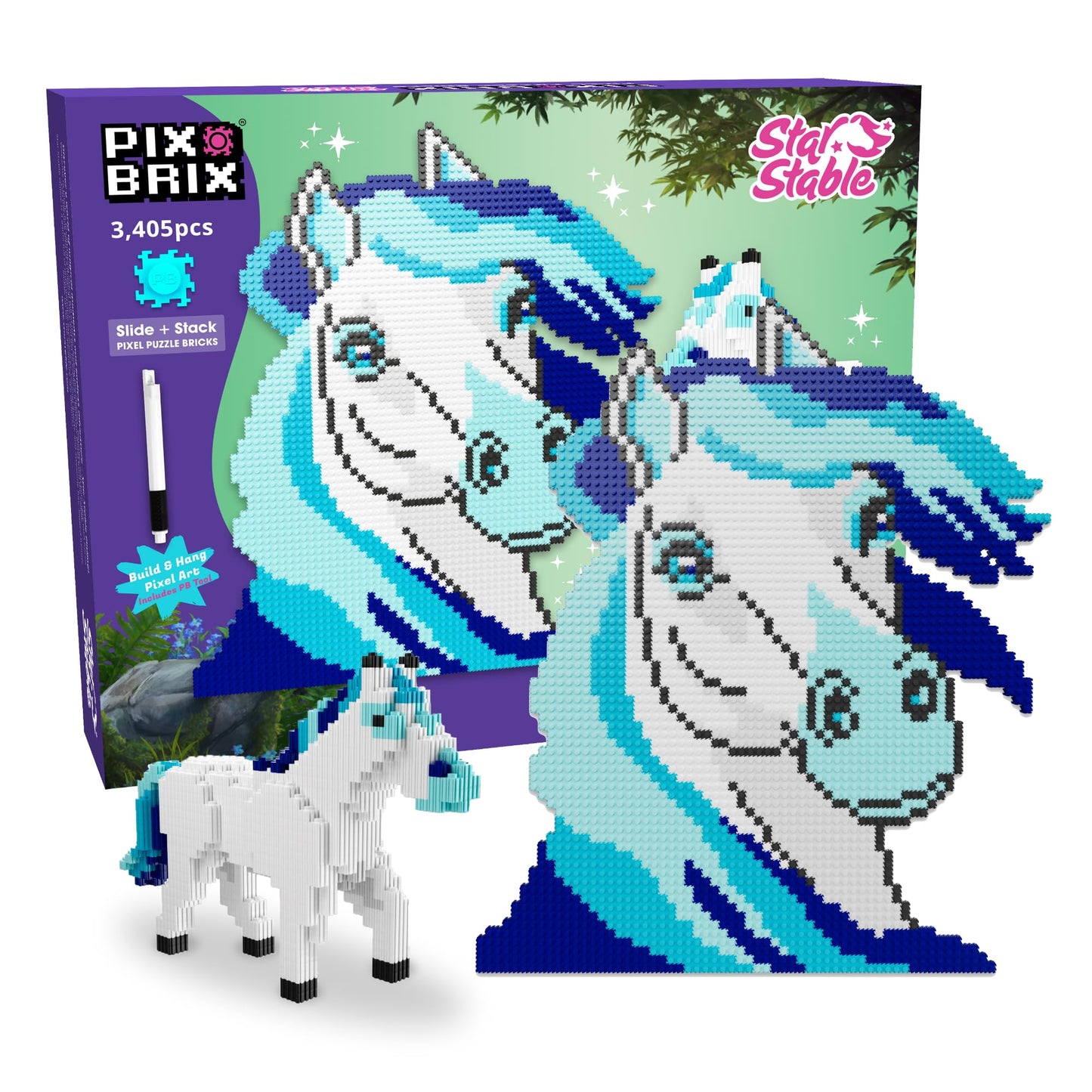 Pix Brix Pixel Art Puzzle Bricks - Star Stables Starshine, 3,405 Pieces - Interlocking Building Bricks, Pixelate Your Favorite H
