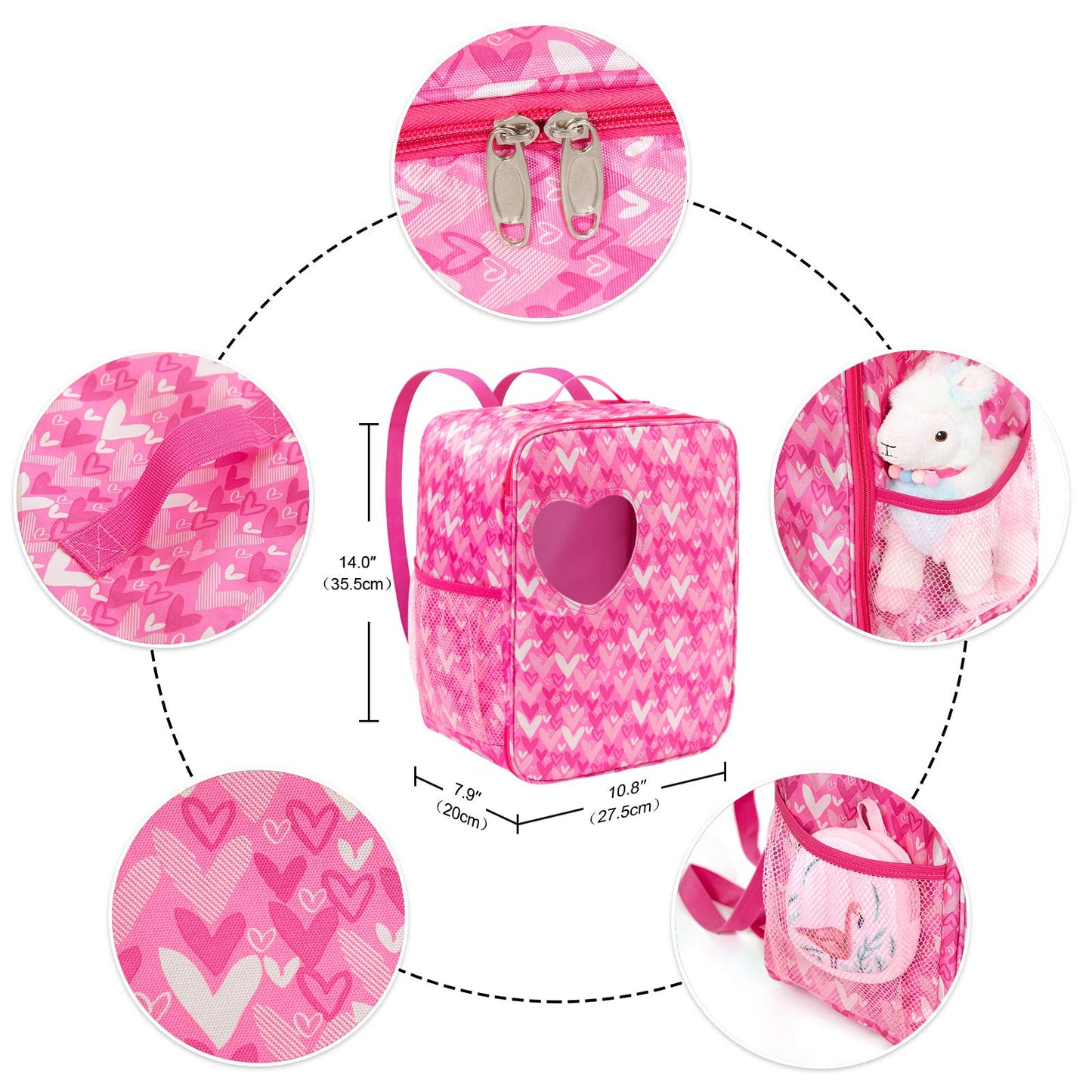 Ecore Fun 18 Inch Girl Doll Carrier Bag With Doll Clothes And Accessories,Including Dress, White Cloth Doll Shoes ,Doll Backpack, Sunglasses, Toy Lamb