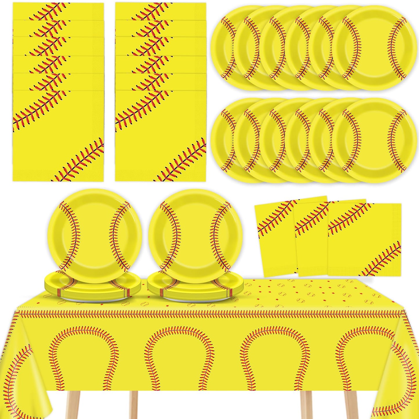 Qyeahkj 24 Guests Softball Party Decorations Paper Plates And Napkins Tablecloth Set Softball Disposable Birthday Party Tablewar